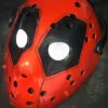 Close-up view of the Deadpool hockey mask detailing hand-painted features.