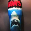 Jaws movie tumbler featuring the iconic great white shark with bold red Jaws logo.